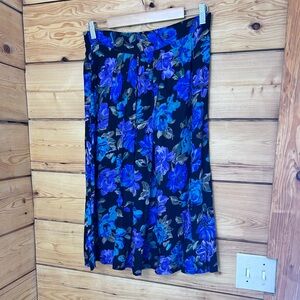 Floral A-Line Skirt Pleated Skirt High Waist Vintage Pockets Flowy Blue Black‎